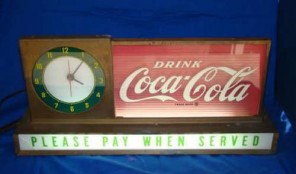 C.1950 Coca-Cola Lighted Advertising Sign With Original Electric Clock