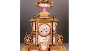 Gilt Bronze And Porcelain Mantle Clock